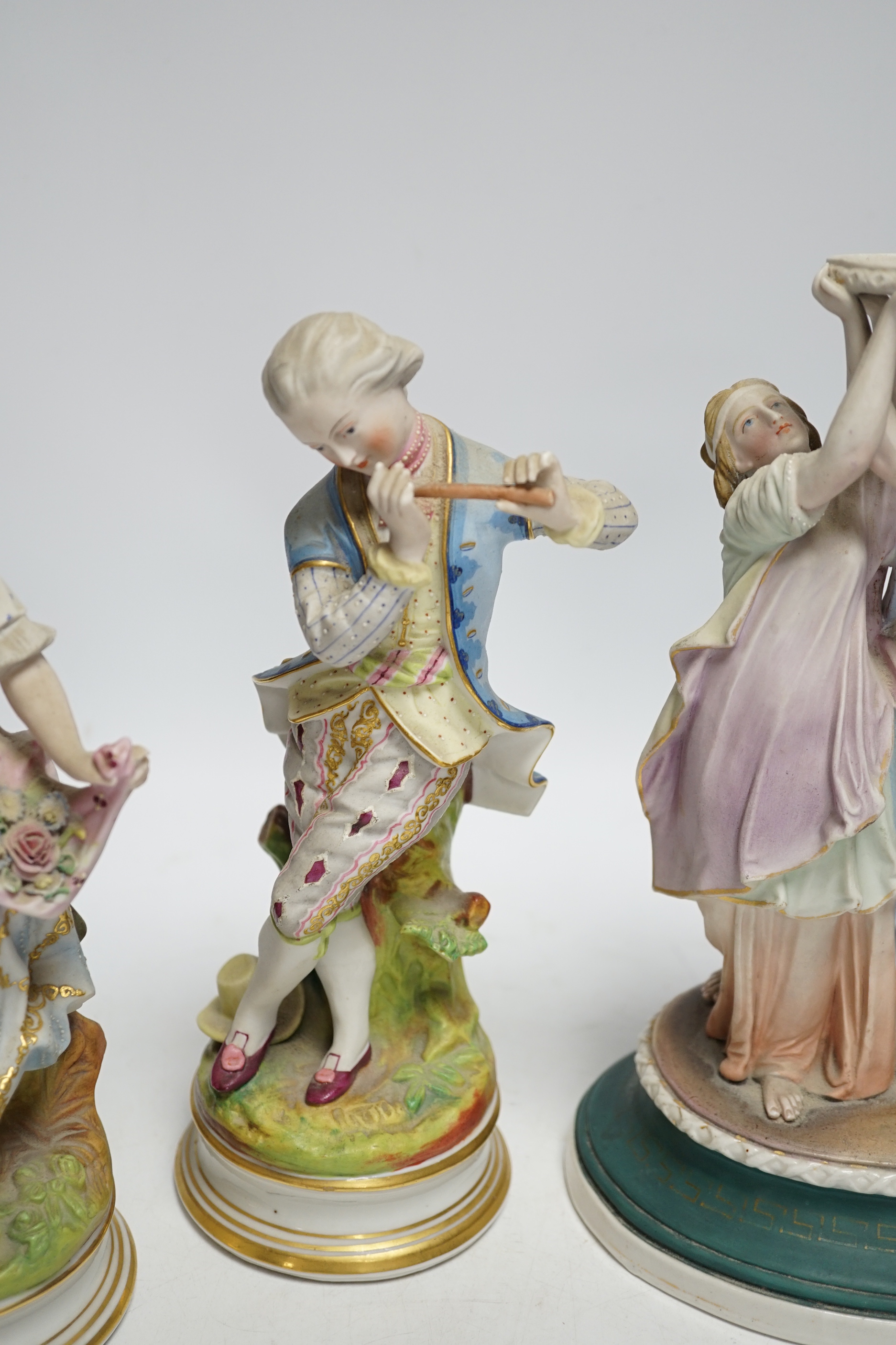 Three French coloured bisque figures, tallest 27cm